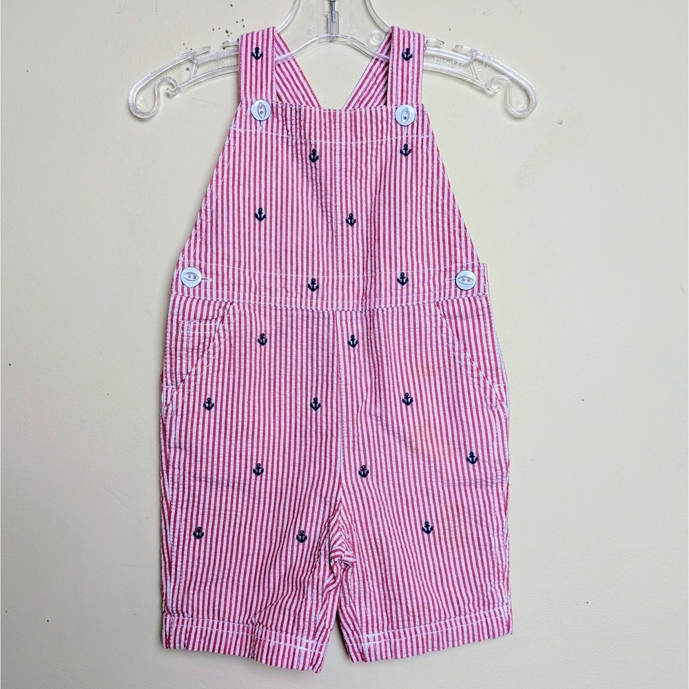 Polo Ralph Lauren Nautical Anchor Seersucker Overalls Infant Baby Size 6 Months